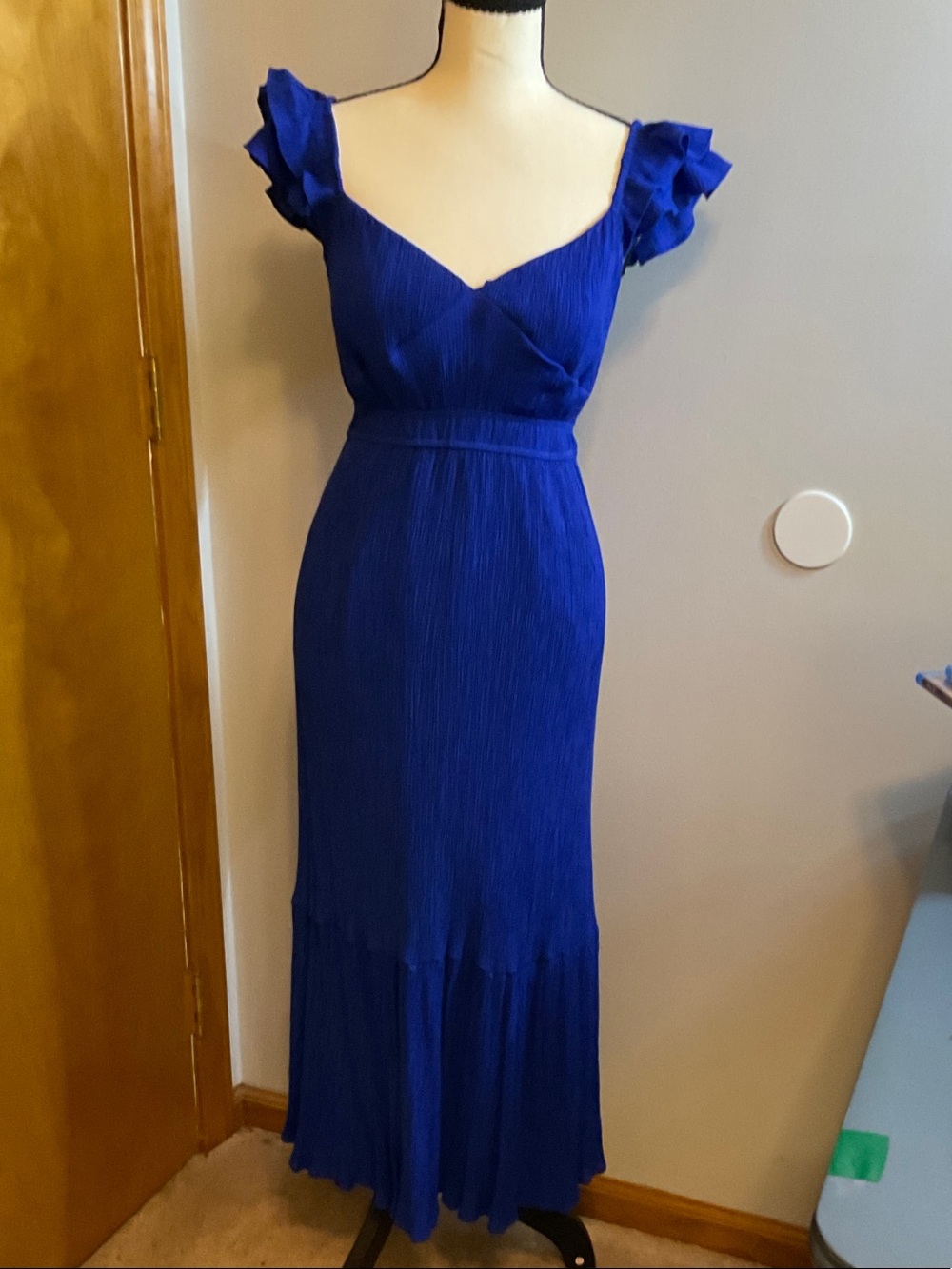 mine Royal Blue Ruffle-Shoulder Maxi Dress
